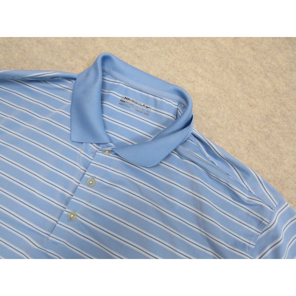 Nike Golf Fit Dry Mens XL Blue White Striped Short Sleeve Polo Shirt 267450-498